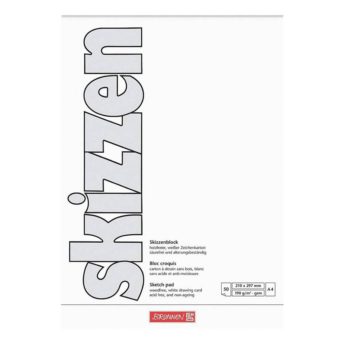 Brunnen Baier - A4 190g Skizzenblock (DIN A4, 50 Blatt, Weiß, Blanko, Papier)