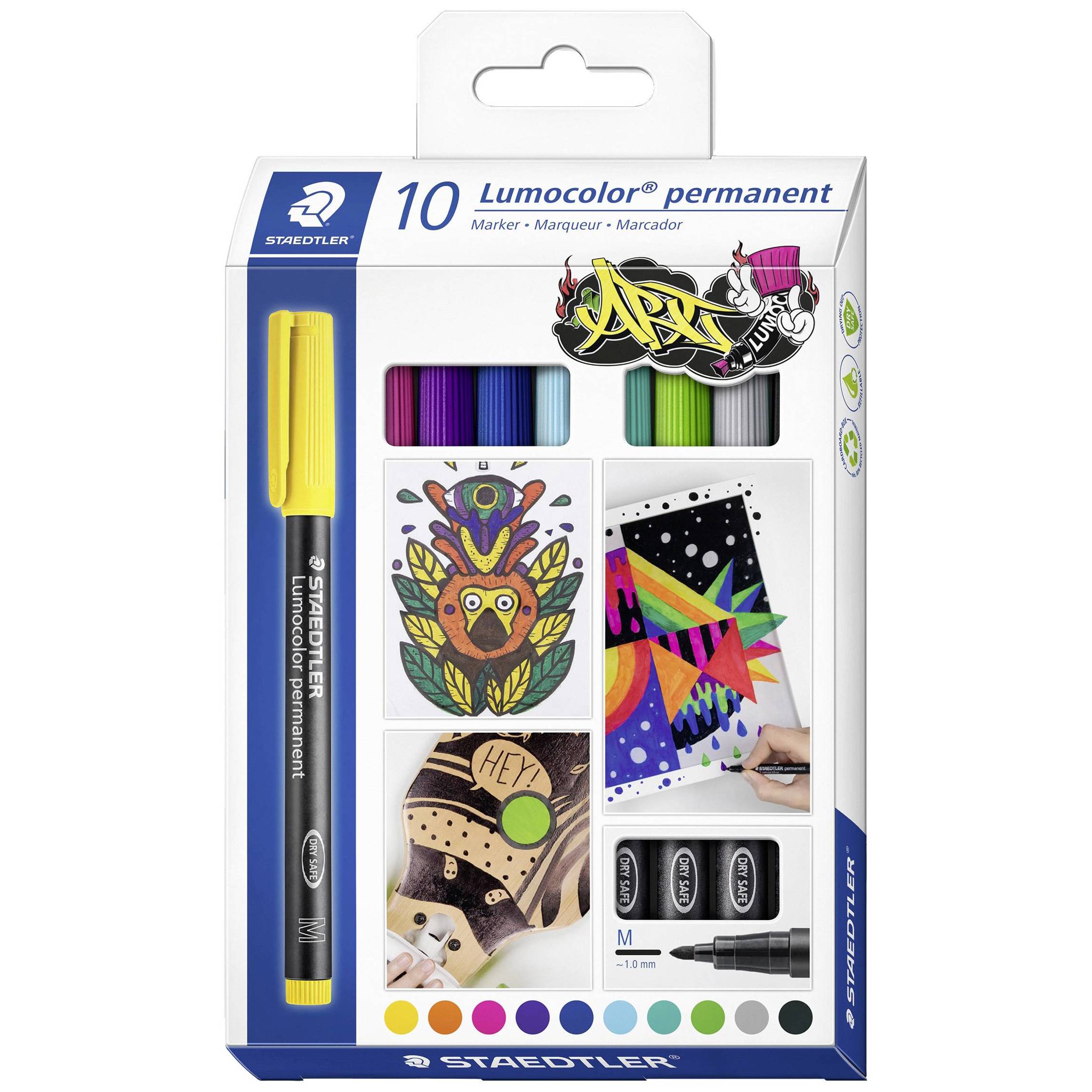 Staedtler - Lumocolor M - Sortiment farbiger permanenter Folienstifte (10 Stück)