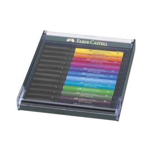 Faber-Castell - 5660900 PITT artist pen Tuschestift Set | 12er Etui Basic