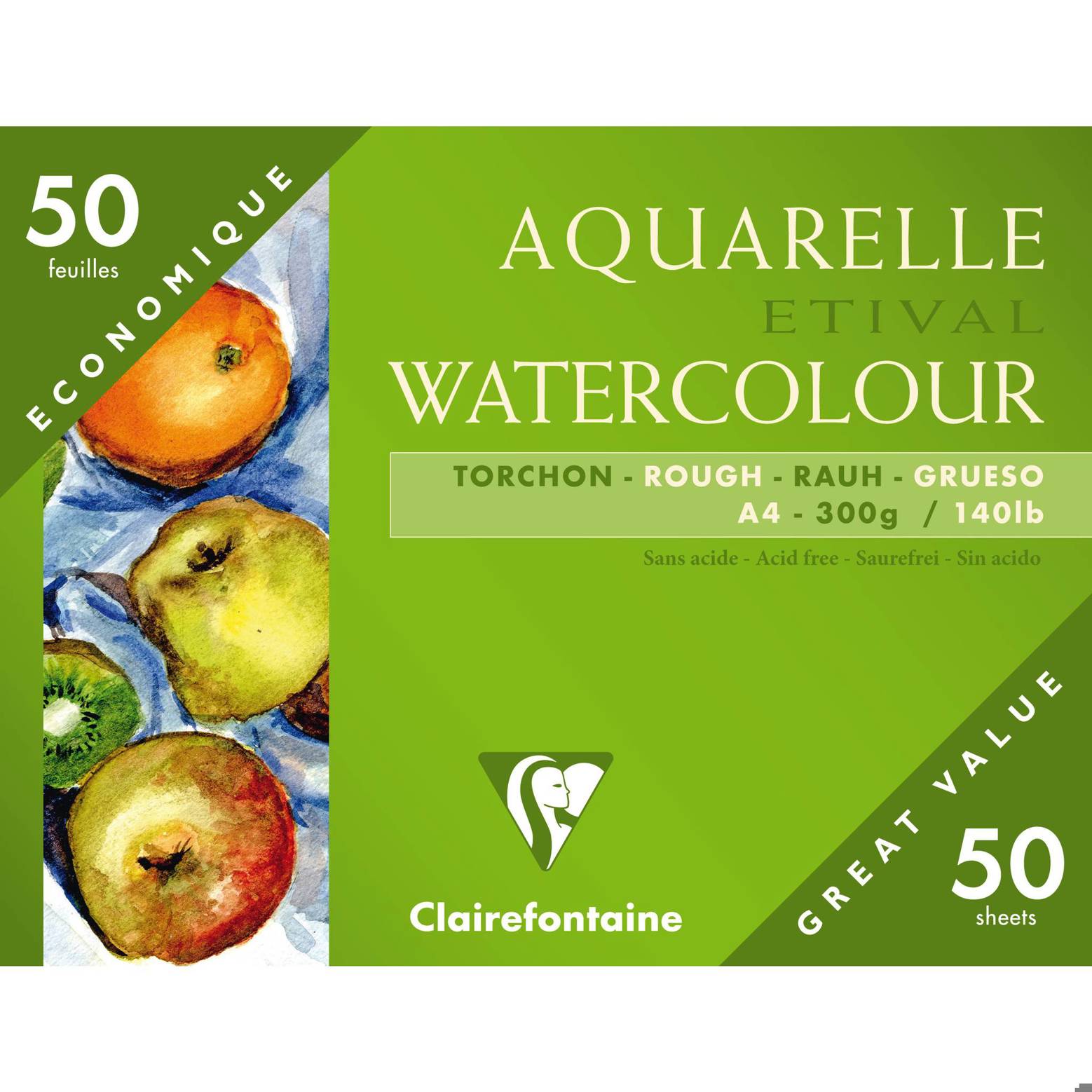 Clairefontaine - 96465C - Etival Aquarellpapier Torchon für Feuchte Techniken (50 Bogen A4 in Kartonetui)